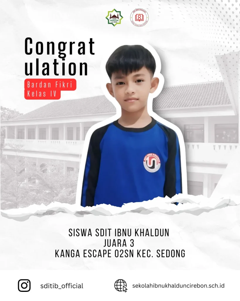 ≡ƒÄë≡ƒÅå Selamat! ≡ƒÅå≡ƒÄëSelamat kepada BARDAN FIKRI, siswa SDIT IBNU KHALDUN kelas IV, yang telah mer